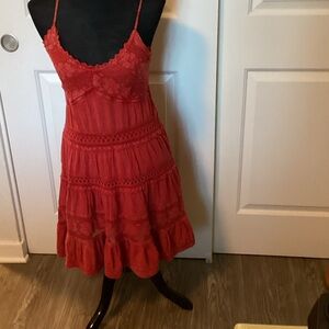 Scully Country Red Lace Tiered Dress S